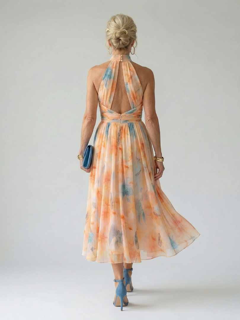 Elina™ | Vestido Midi Halter con Detalle Fruncido