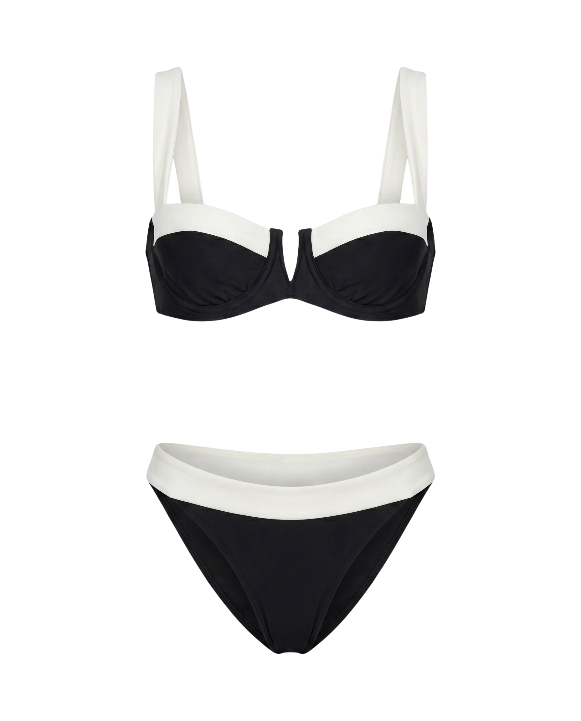Patrocinio™ | Bikini clásico negro y blanco con tirantes ajustables