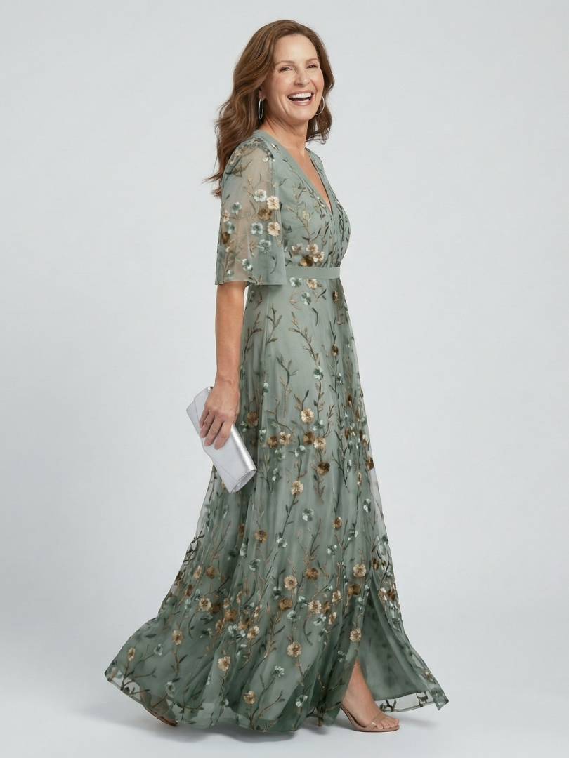 Selena™ | Vestido Maxi Halter Floral en Verde Salvia