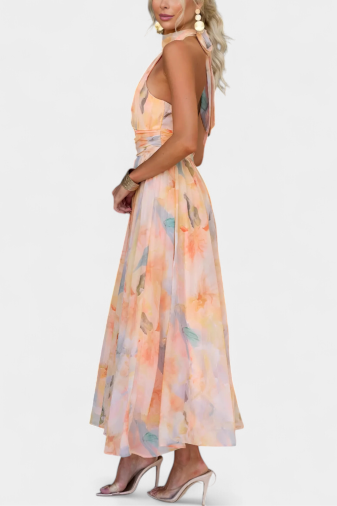 Alaia Vestido con Estampado Aquarelle y Cuello Halter