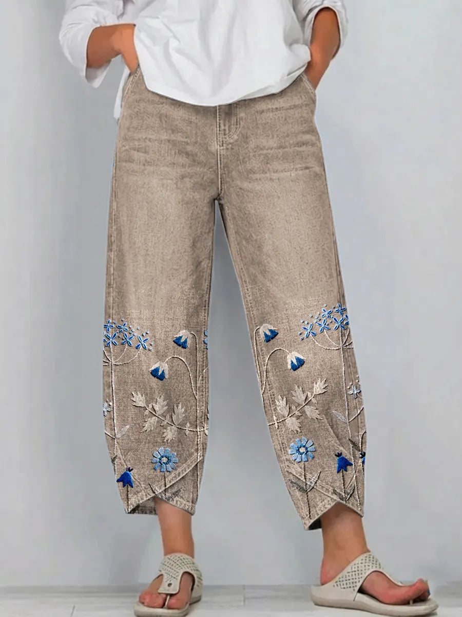 Brígida™ | Pantalón Casual con Bordado Floral