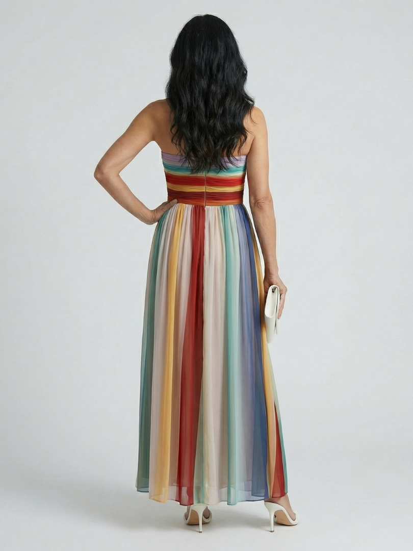 Serena™ | Vestido Maxi de Rayas Multicolor sin Tirantes