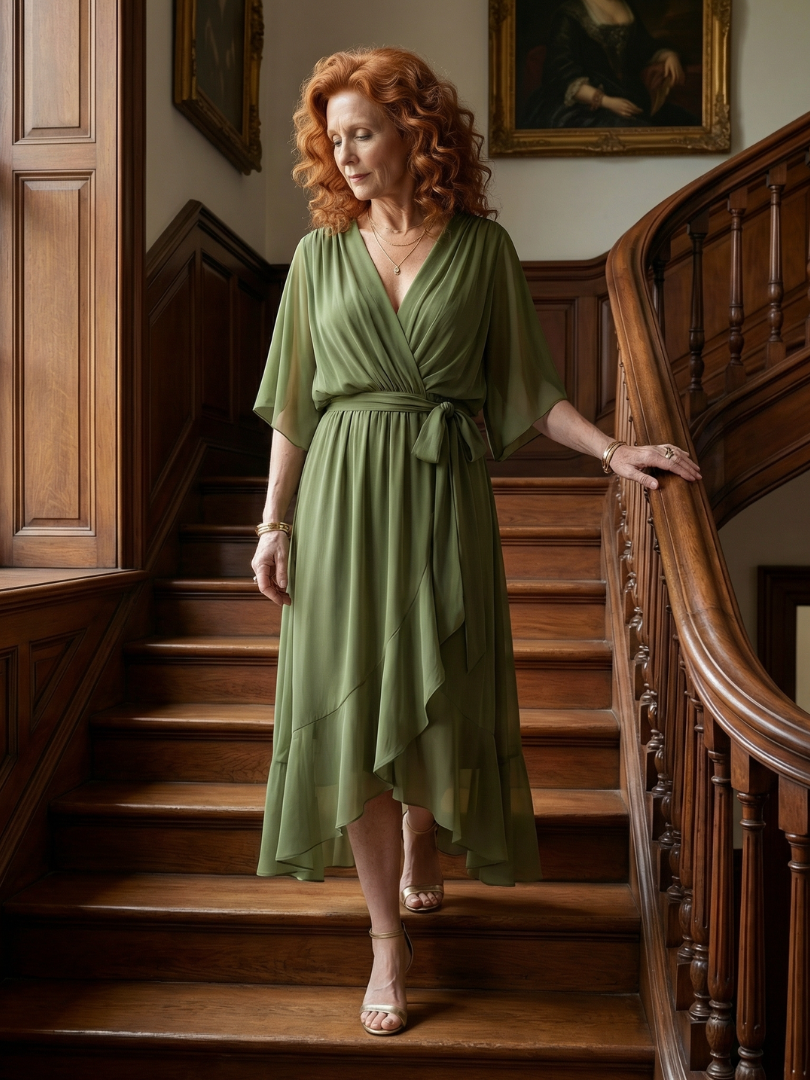 Elvira™ | Vestido Midi Drapeado con Cinturón y Manga Codo