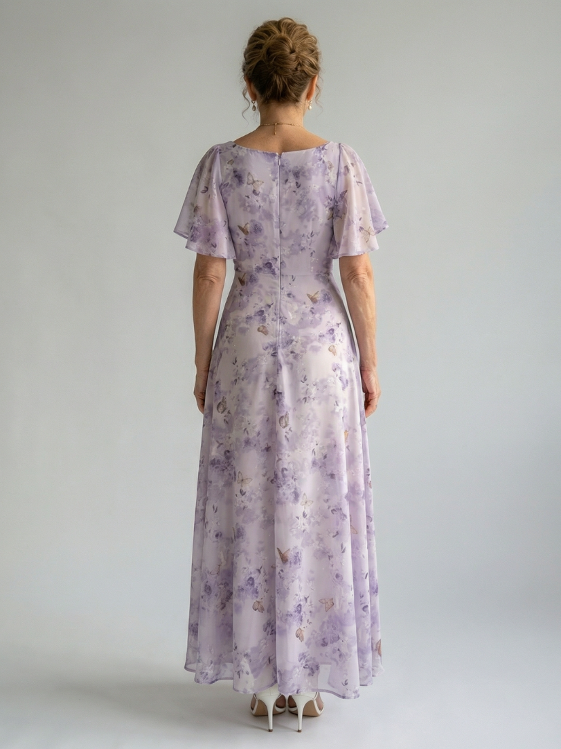 Valentía™ | Vestido Largo Floral con Manga Mariposa y Escote Cuadrado