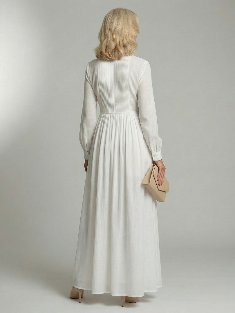 Lorena™ | Vestido Maxi Blanco de Manga Larga con Botones y Bolsillos