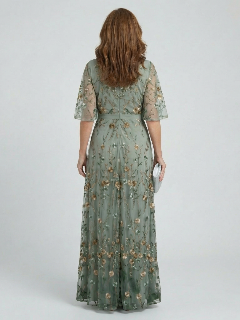 Selena™ | Vestido Maxi Halter Floral en Verde Salvia