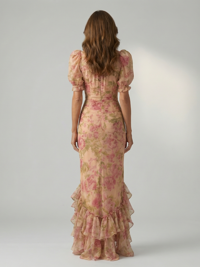 Viviana™ | Vestido Maxi Floral con Cuello Alto y Manga Abullonada