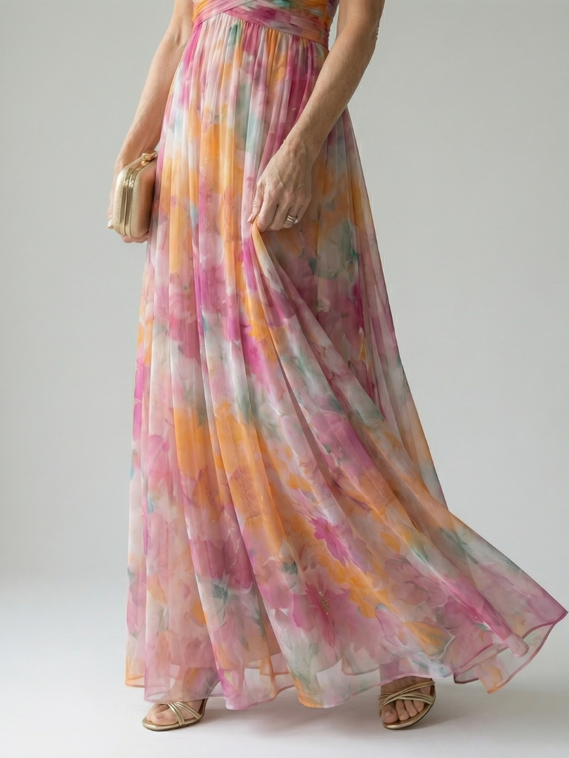 Isela™ | Vestido Maxi Cruzado con Degradado de Color y Tirantes Finos