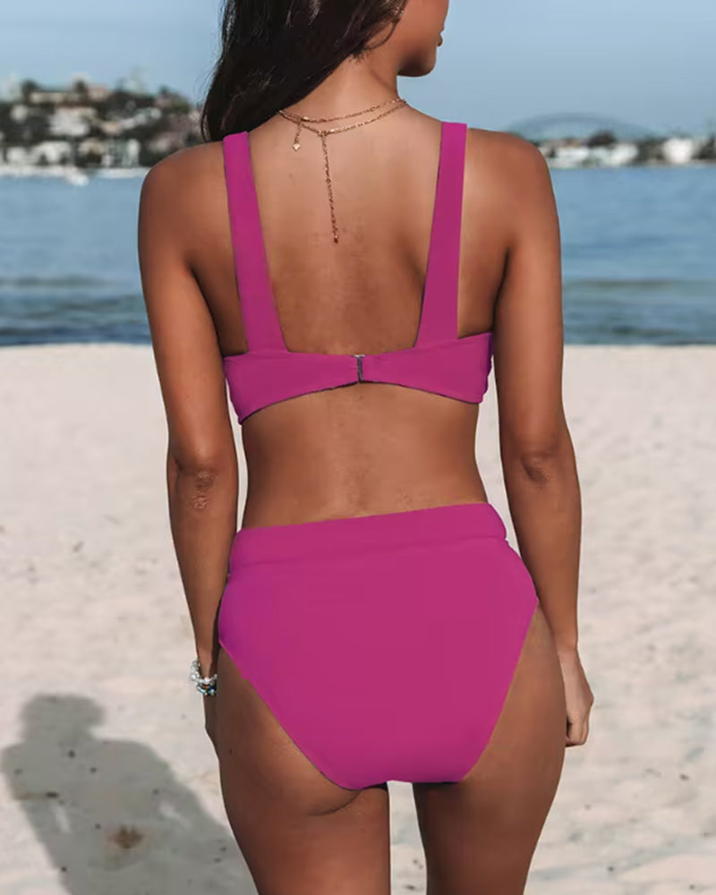 Sinforosa™ | Bikini liso de tiro alto con top en V