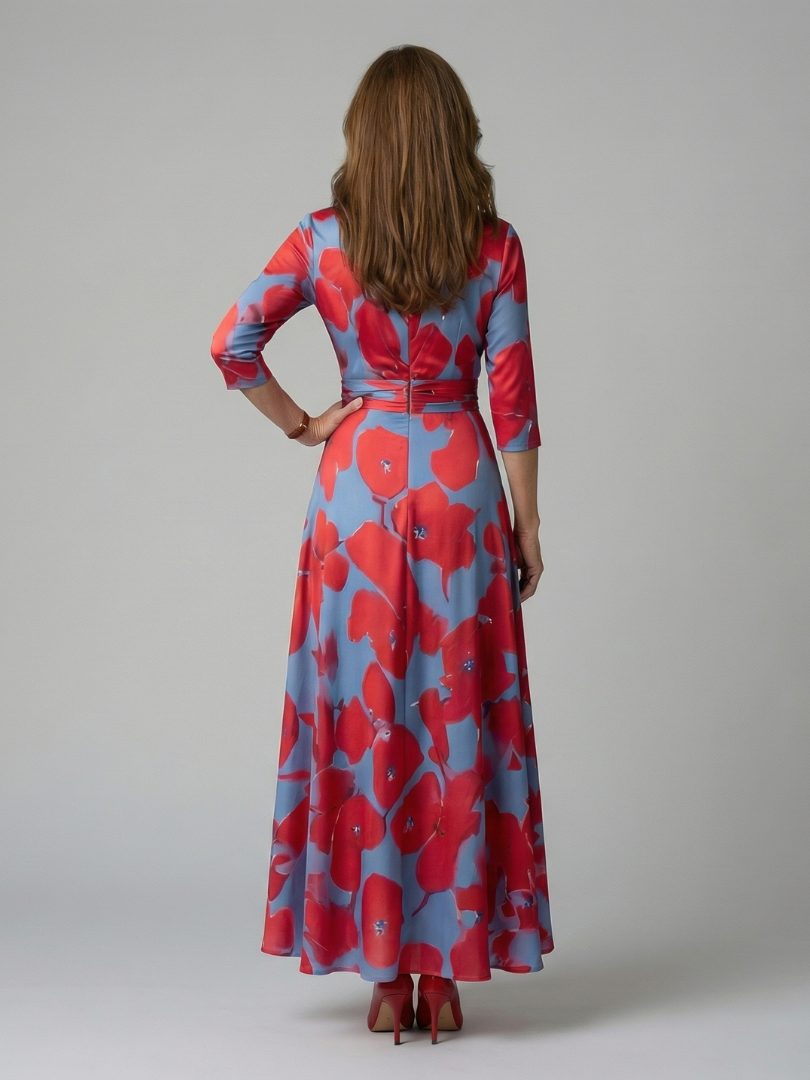 Celeste™ | Vestido Midi Floral con Escote Cruzado y Manga Tres Cuartos