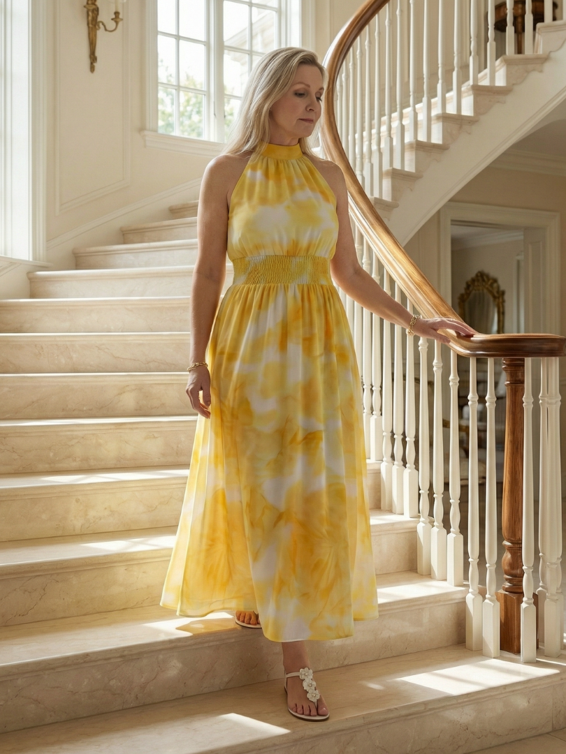 Silvana™ | Vestido Midi Halter con Cintura Fruncida