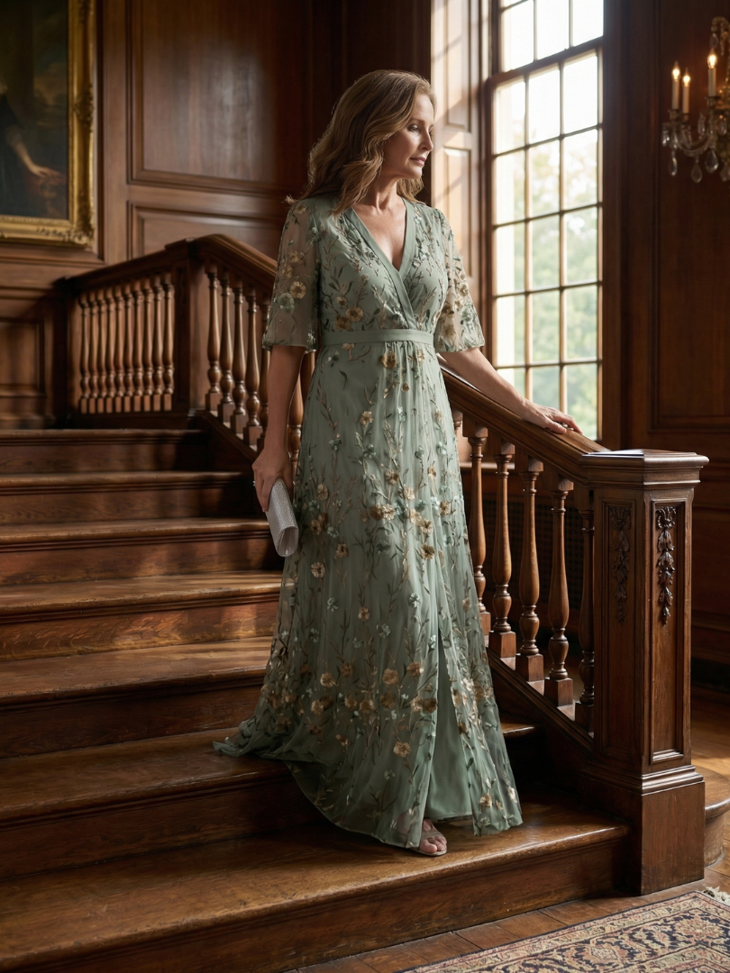 Selena™ | Vestido Maxi Halter Floral en Verde Salvia