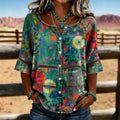 Milagros™ | Camisa Vintage Floral Multicolor de Manga Tres Cuartos