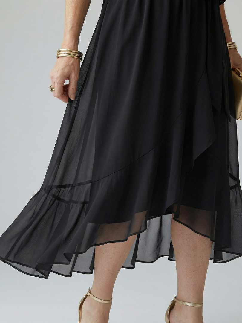 Elvira™ | Vestido Midi Drapeado con Cinturón y Manga Codo