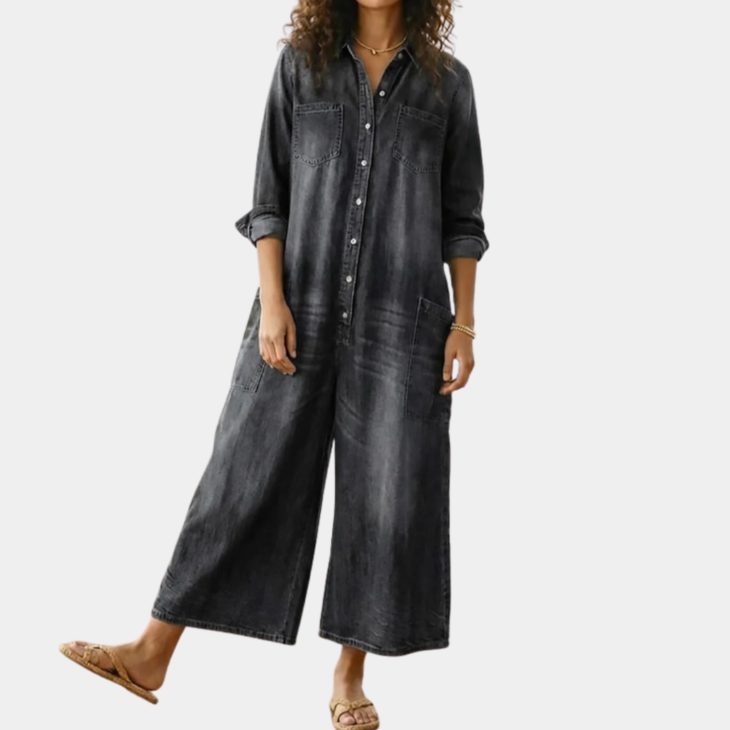Primitiva™ | Vestido maxi vaquero con botonadura y manga larga