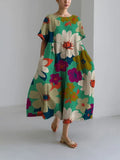 Visitación™ | Vestido Amplio Floral Verde Salvia