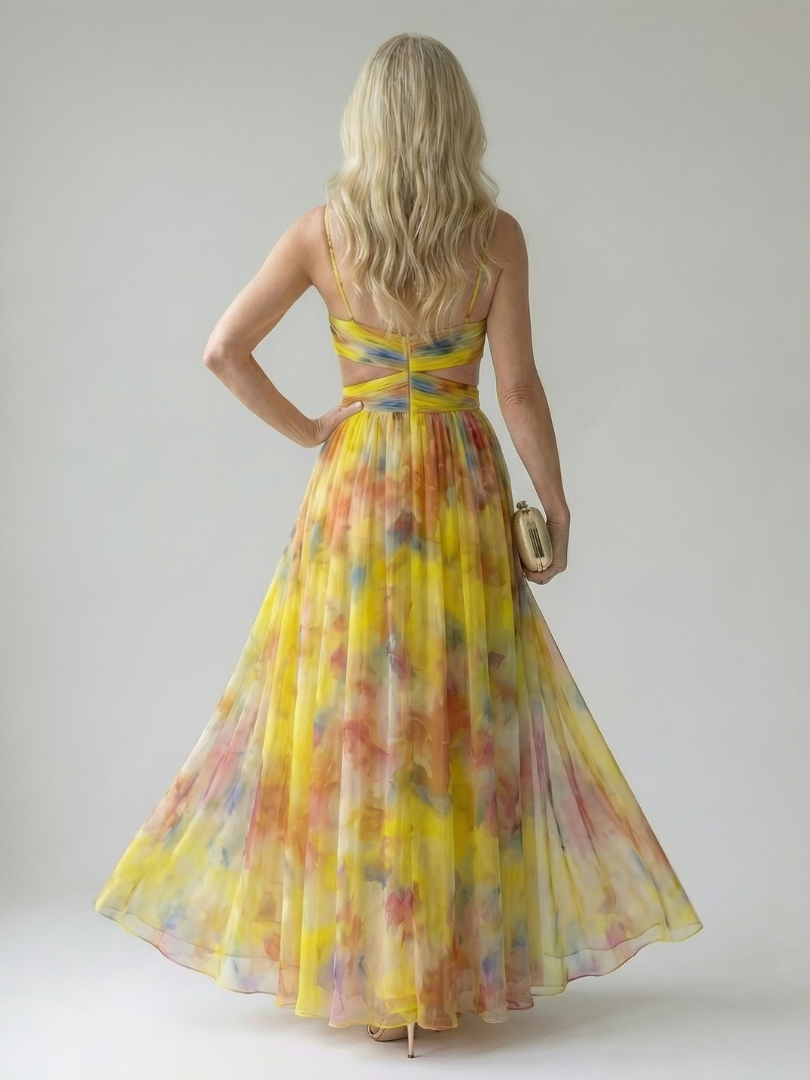 Isela™ | Vestido Maxi Cruzado con Degradado de Color y Tirantes Finos