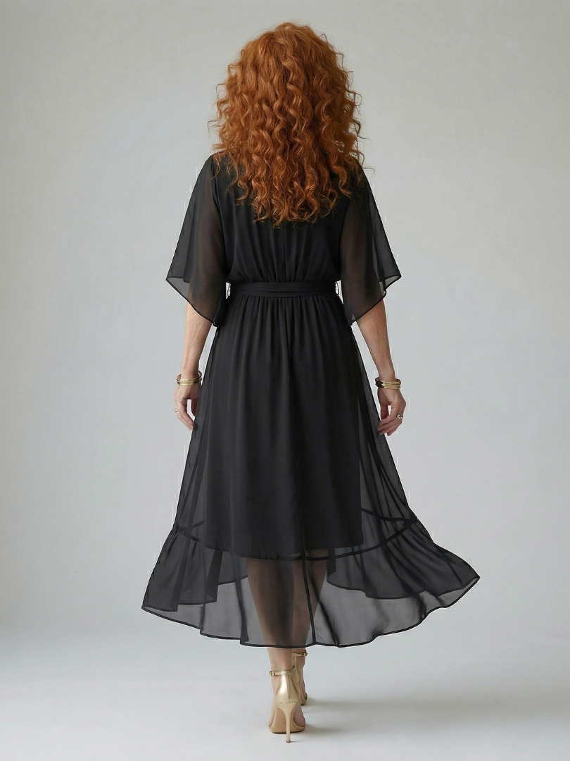 Elvira™ | Vestido Midi Drapeado con Cinturón y Manga Codo