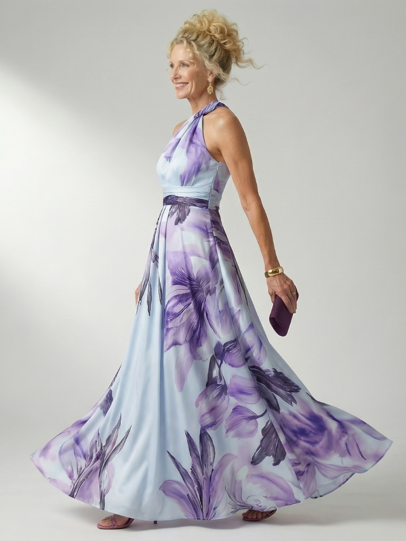 Amiela™ | Vestido Maxi Halter con Estampado Floral Grande