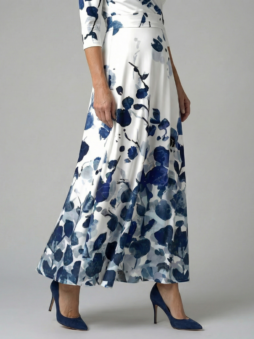 Celeste™ | Vestido Midi Floral con Escote Cruzado y Manga Tres Cuartos