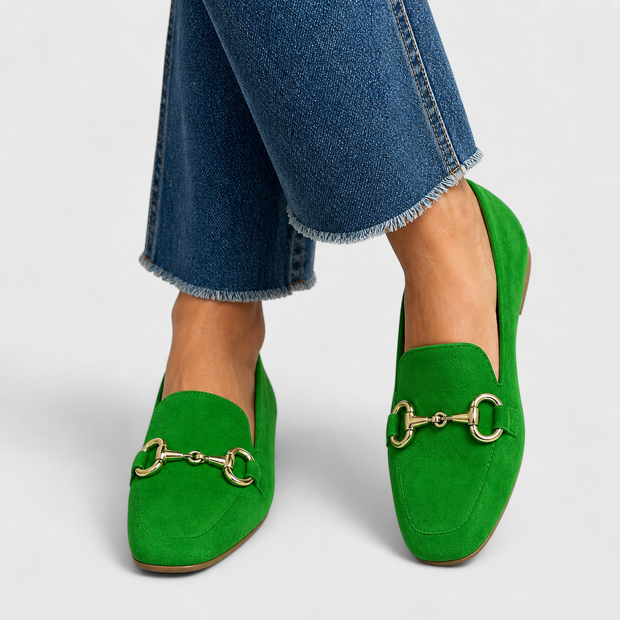 Eufemia™ | Mocasín Verde con Hebilla Dorada