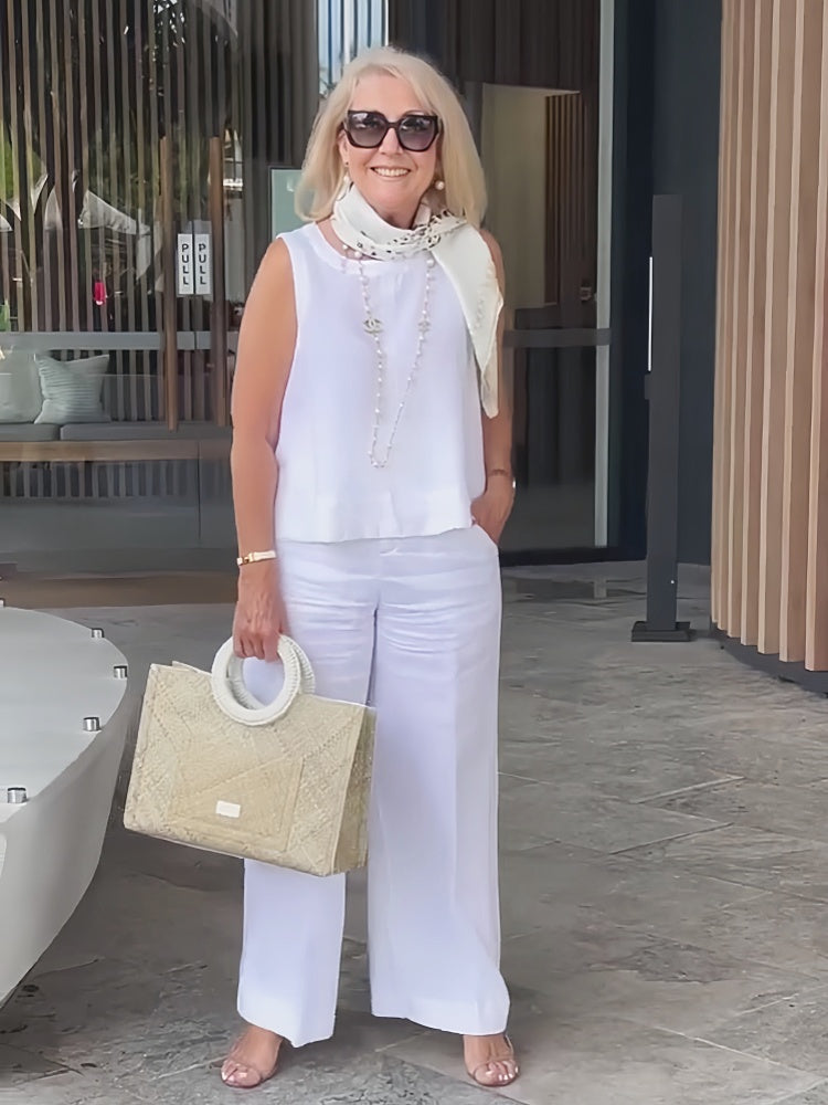 Trinidad™ | Conjunto Blanco Blusa y Pantalón Ancho