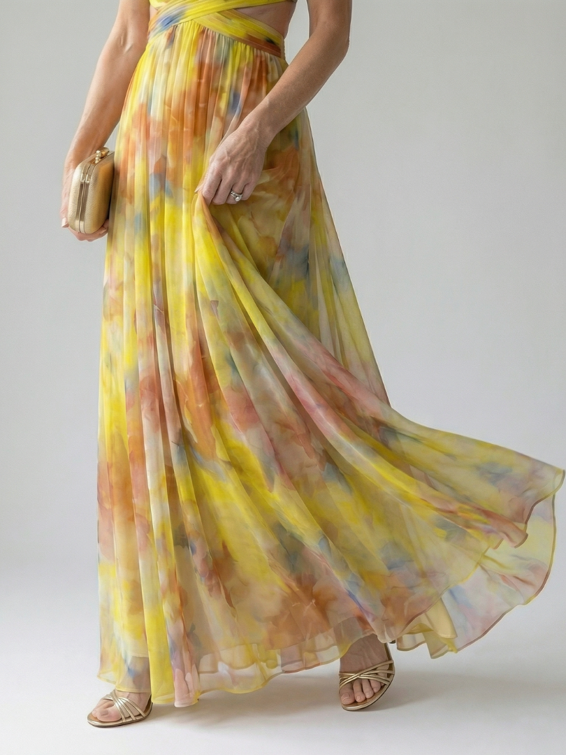 Isela™ | Vestido Maxi Cruzado con Degradado de Color y Tirantes Finos