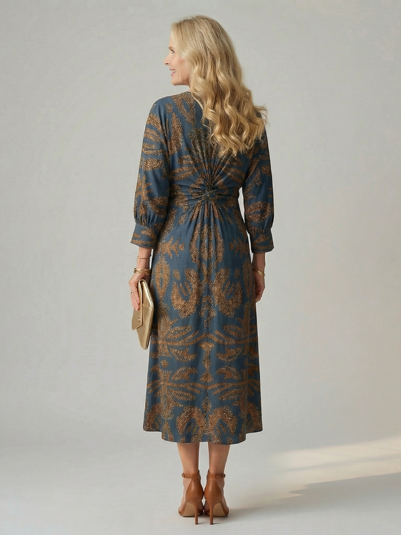 Luna™ | Vestido Midi Cruzado de Manga Larga con Estampado Natural