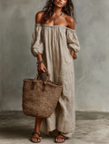 Carmen™ | Vestido Largo de Rayas con Hombros Descubiertos