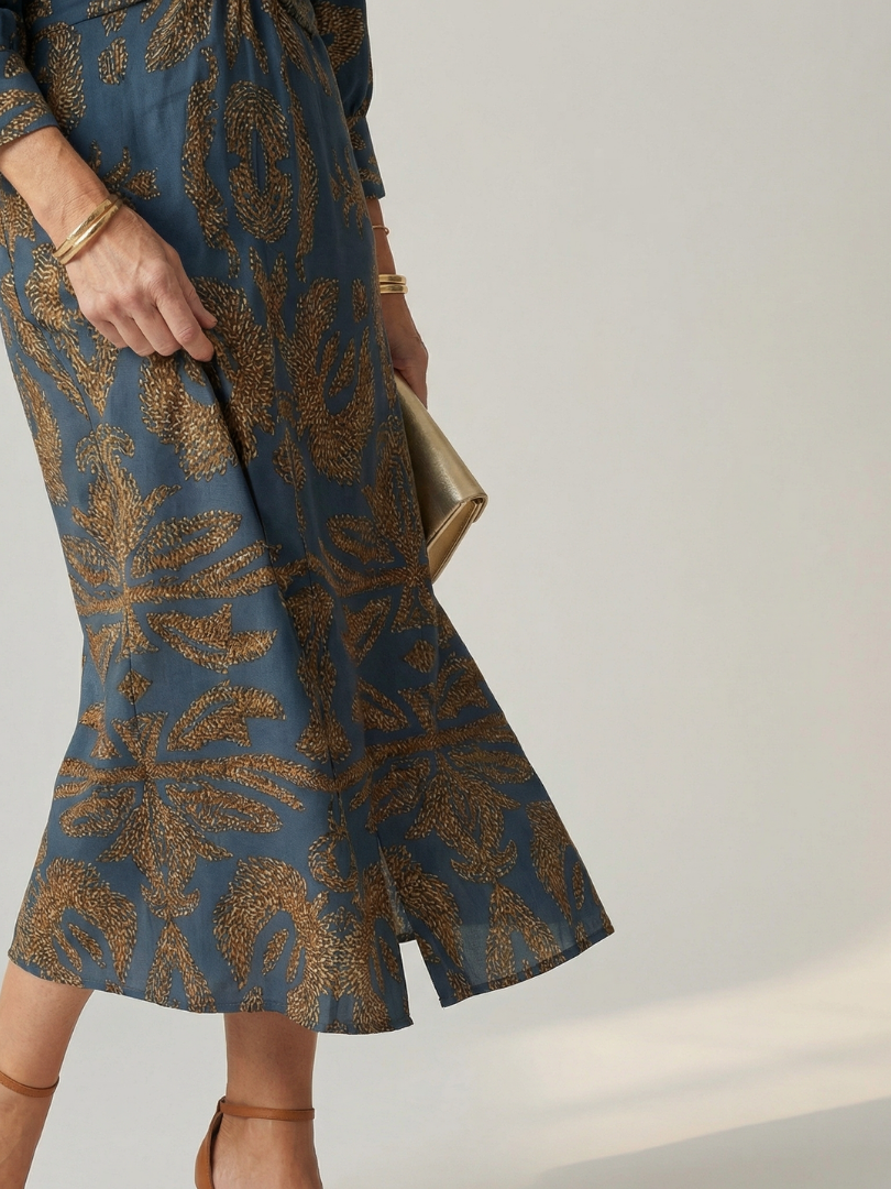 Luna™ | Vestido Midi Cruzado de Manga Larga con Estampado Natural