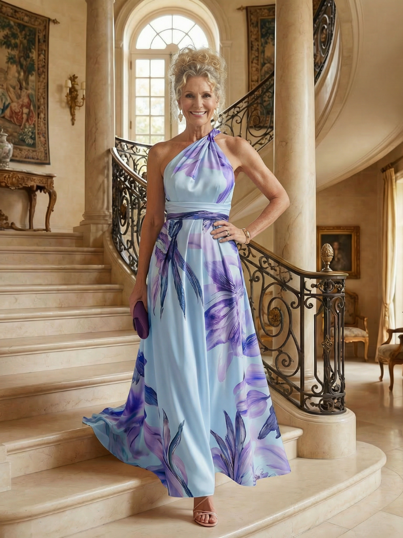 Amiela™ | Vestido Maxi Halter con Estampado Floral Grande