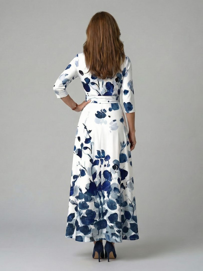 Celeste™ | Vestido Midi Floral con Escote Cruzado y Manga Tres Cuartos