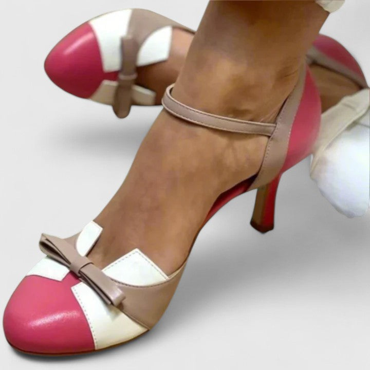 Aurora™ | Sandalia de Tacón con Lazo y Puntera Bicolor
