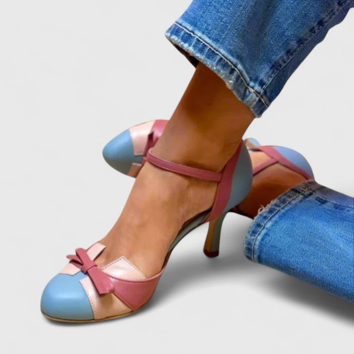 Aurora™ | Sandalia de Tacón con Lazo y Puntera Bicolor
