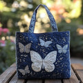 Maribel™ | Bolso Tote Artesanal con Estampado de Mariposas Plateadas