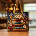 Fátima™ | Bolso Tote Artesanal con Libros y Flores en Relieve
