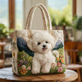Asunción™ | Bolso Tote Artesanal con Estampado de Bichón Frisé y Flores
