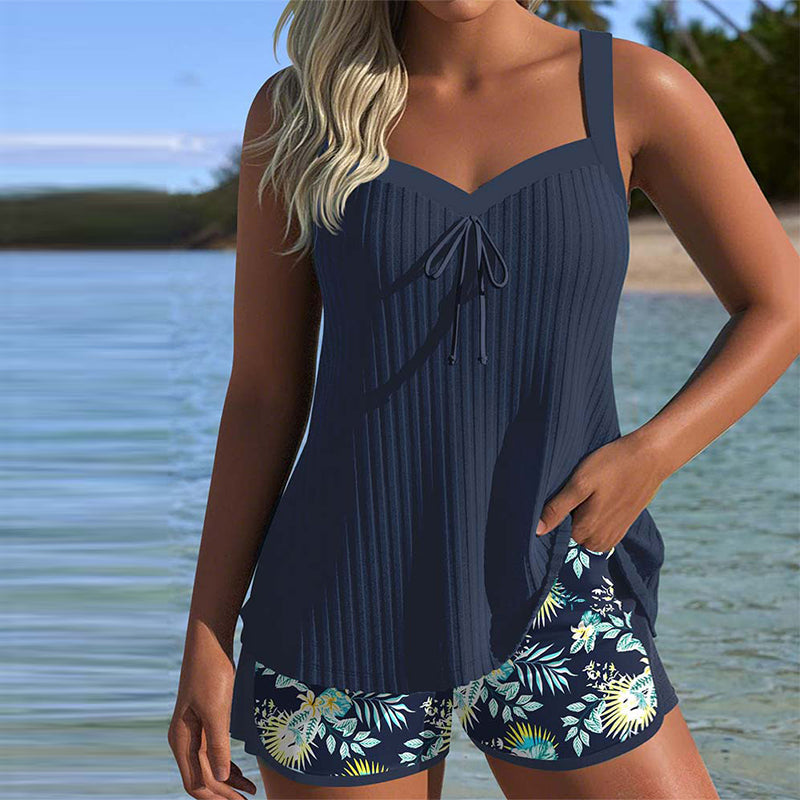 Rocío™ | Tankini a rayas con braguita de dos piezas