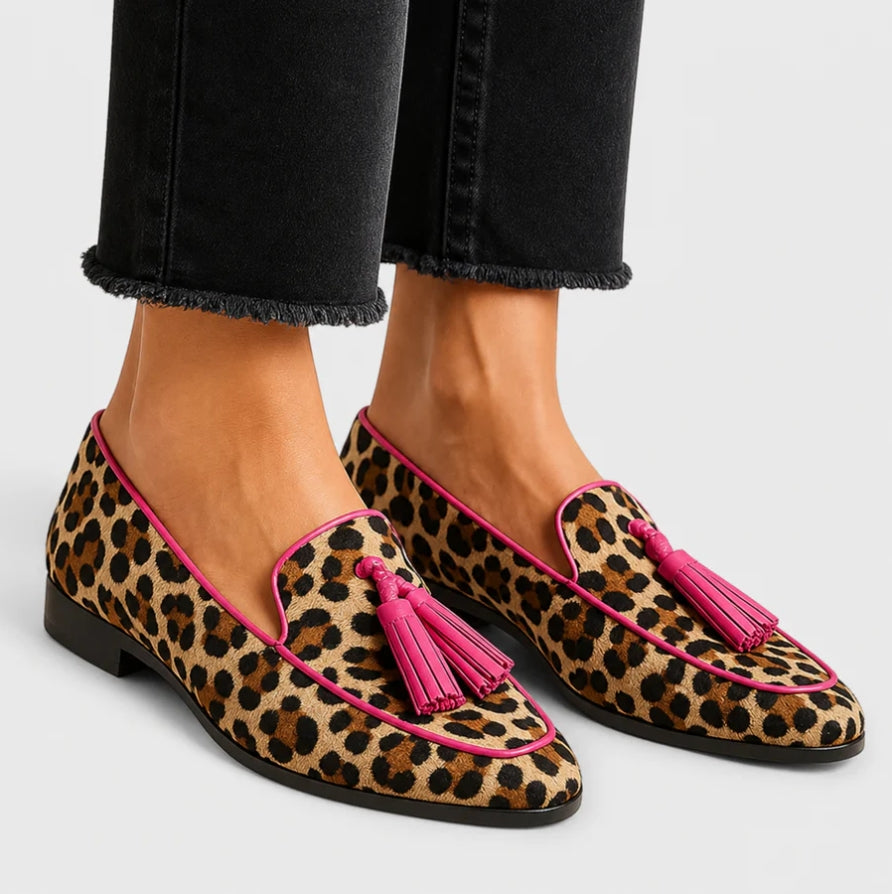 Braulia™ | Mocasín Leopardo con Borlas Fucsia