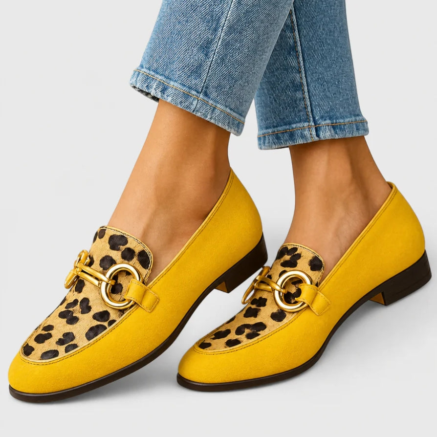 Casiana™ | Mocasín Amarillo con Detalle Animal Print