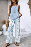 Olalla™ | Conjunto Azul Celeste Blusa y Pantalón Botánico