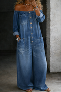 Sabina™ | Mono vaquero off-shoulder de manga larga