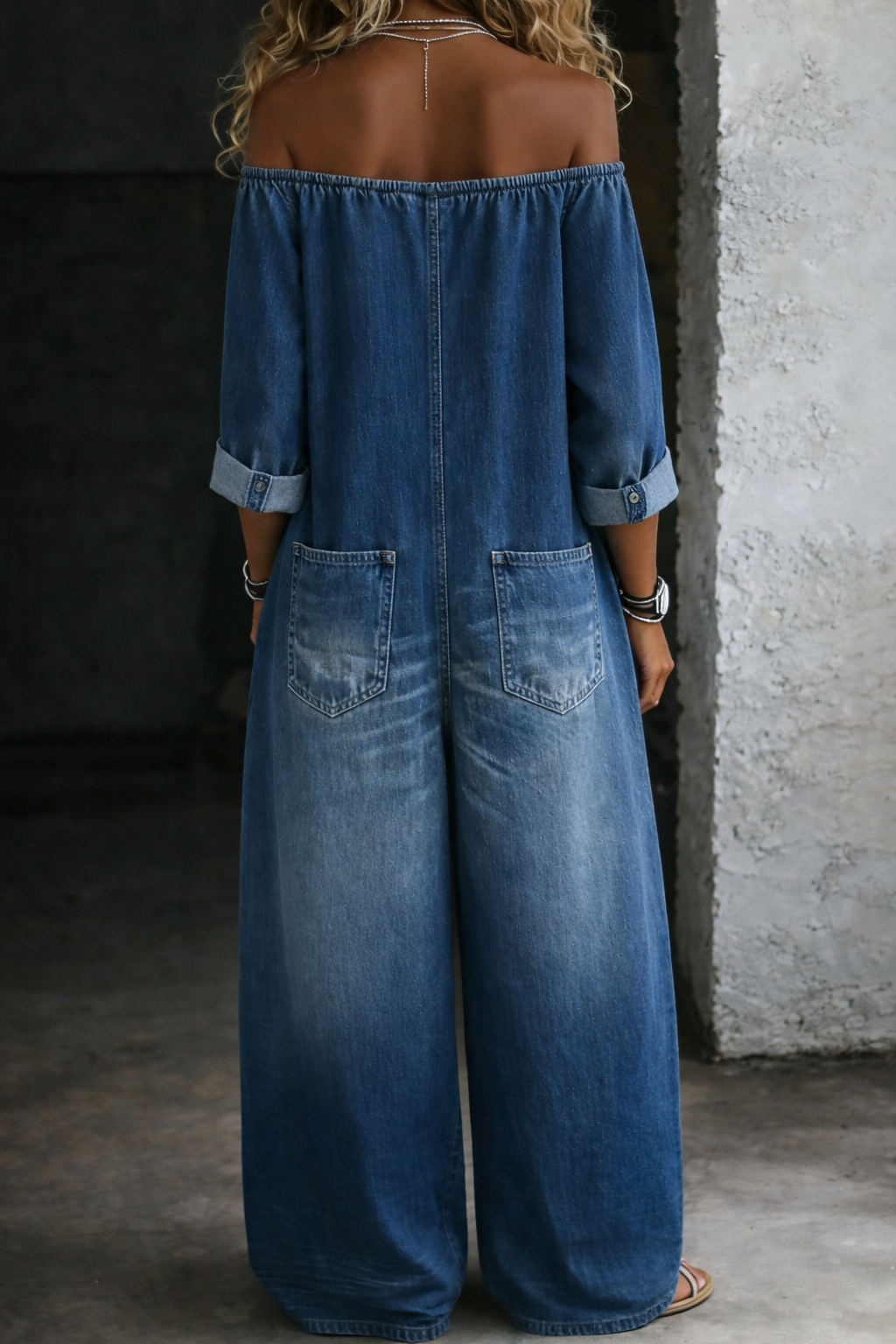 Sabina™ | Mono vaquero off-shoulder de manga larga