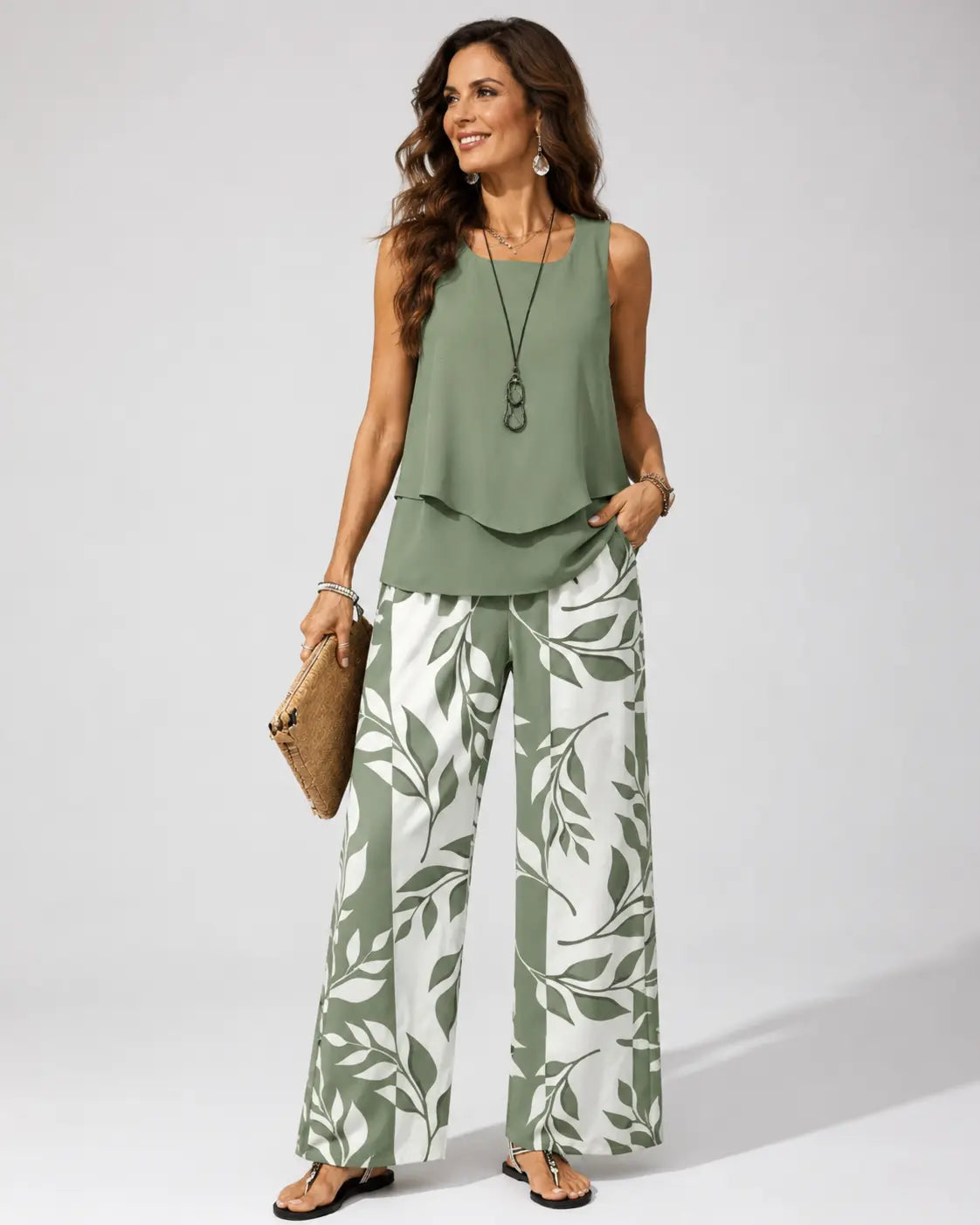 Eloísa™ | Conjunto de Top en Capas y Pantalón de Pierna Ancha