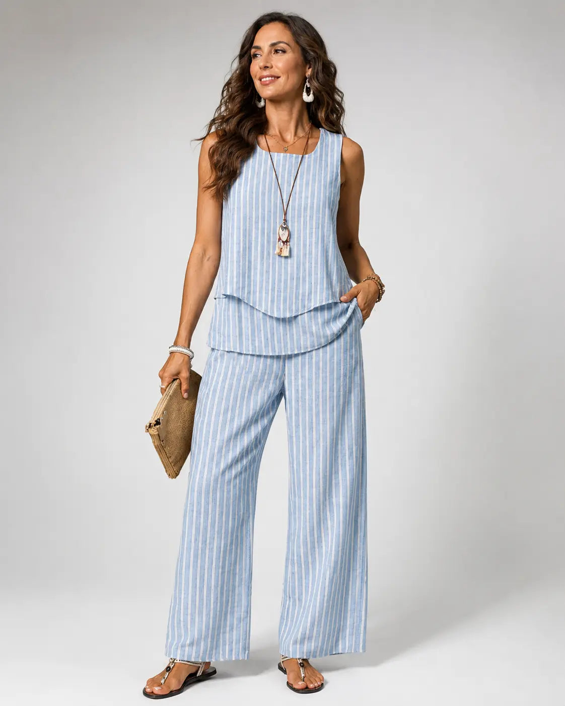 Eloísa™ | Conjunto de Top en Capas y Pantalón de Pierna Ancha
