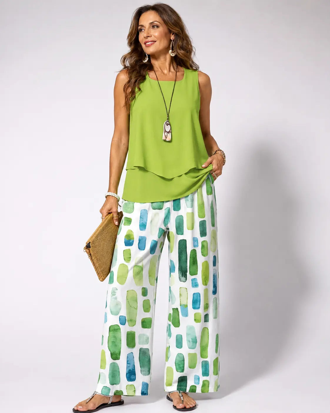 Eloísa™ | Conjunto de Top en Capas y Pantalón de Pierna Ancha