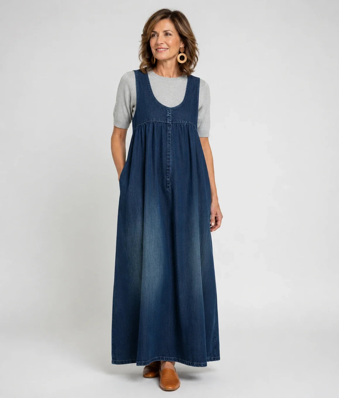Gumersinda™ | Vestido maxi vaquero lavado de tirantes