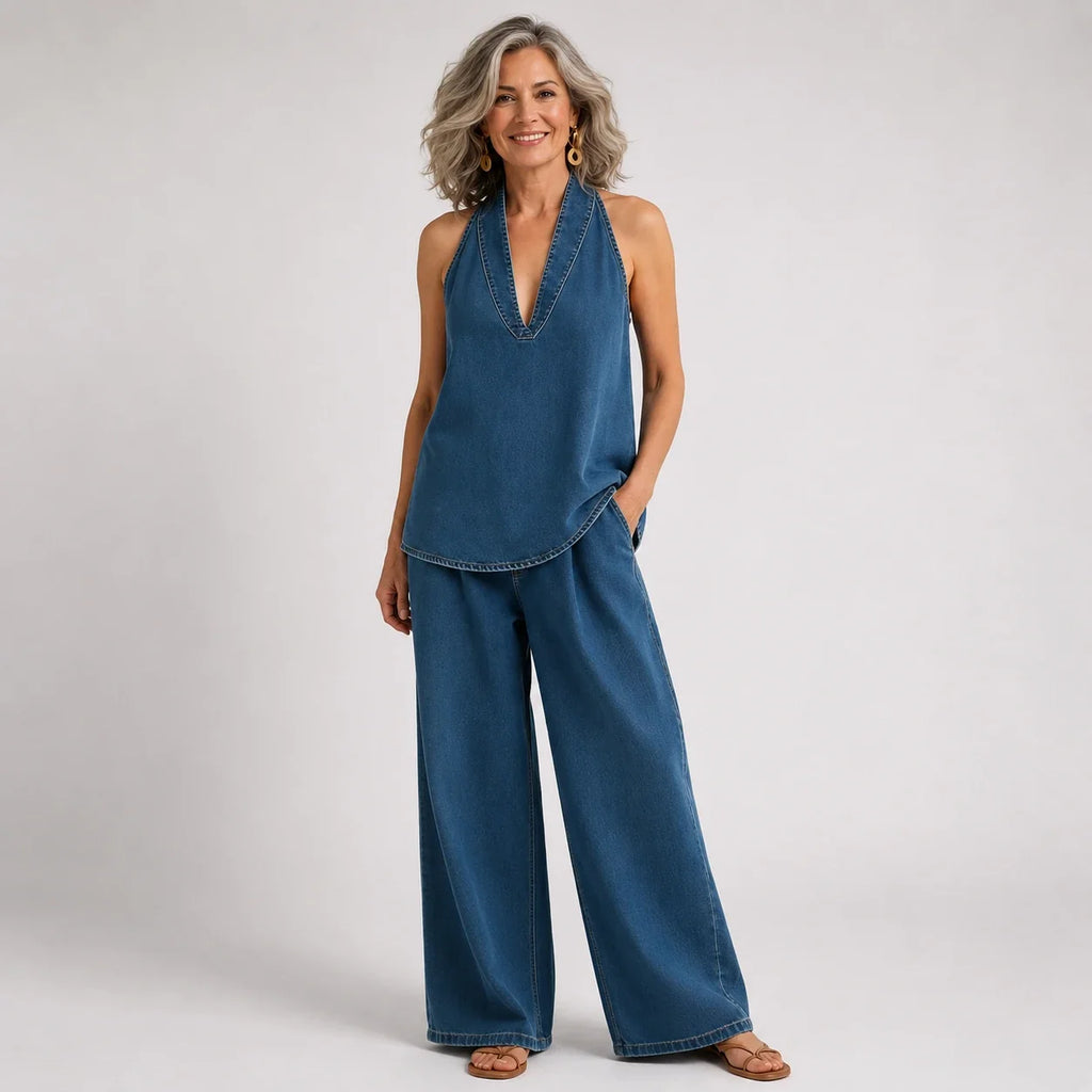 Maravillas™ | Conjunto vaquero top y pantalón wide leg