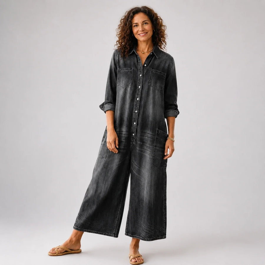 Primitiva™ | Vestido maxi vaquero con botonadura y manga larga