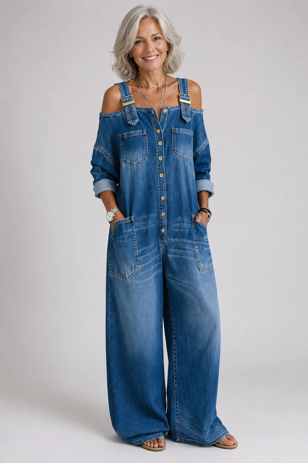 Nicolasa™ | Vestido maxi vaquero con hombros descubiertos